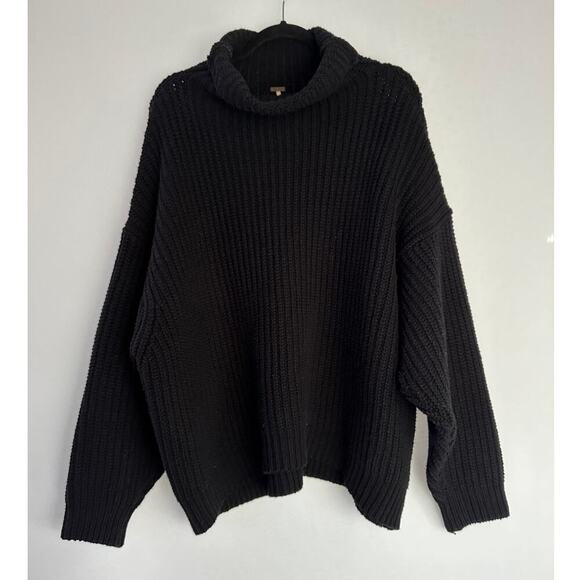 Free People Black‎ Small Oversized Mock Neck Slouchy Ribbed Knit Sweater - Picture 1 of 8